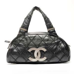 CHANEL Bowling Bag Boston Leather Coco Mark Handbag Black WS25798